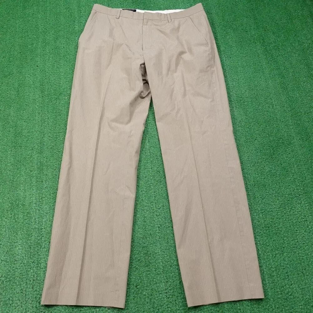 Banana Republic Dress Pants Mens 35x34 Beige‎ Non Iron Classic Fit Pinstripe